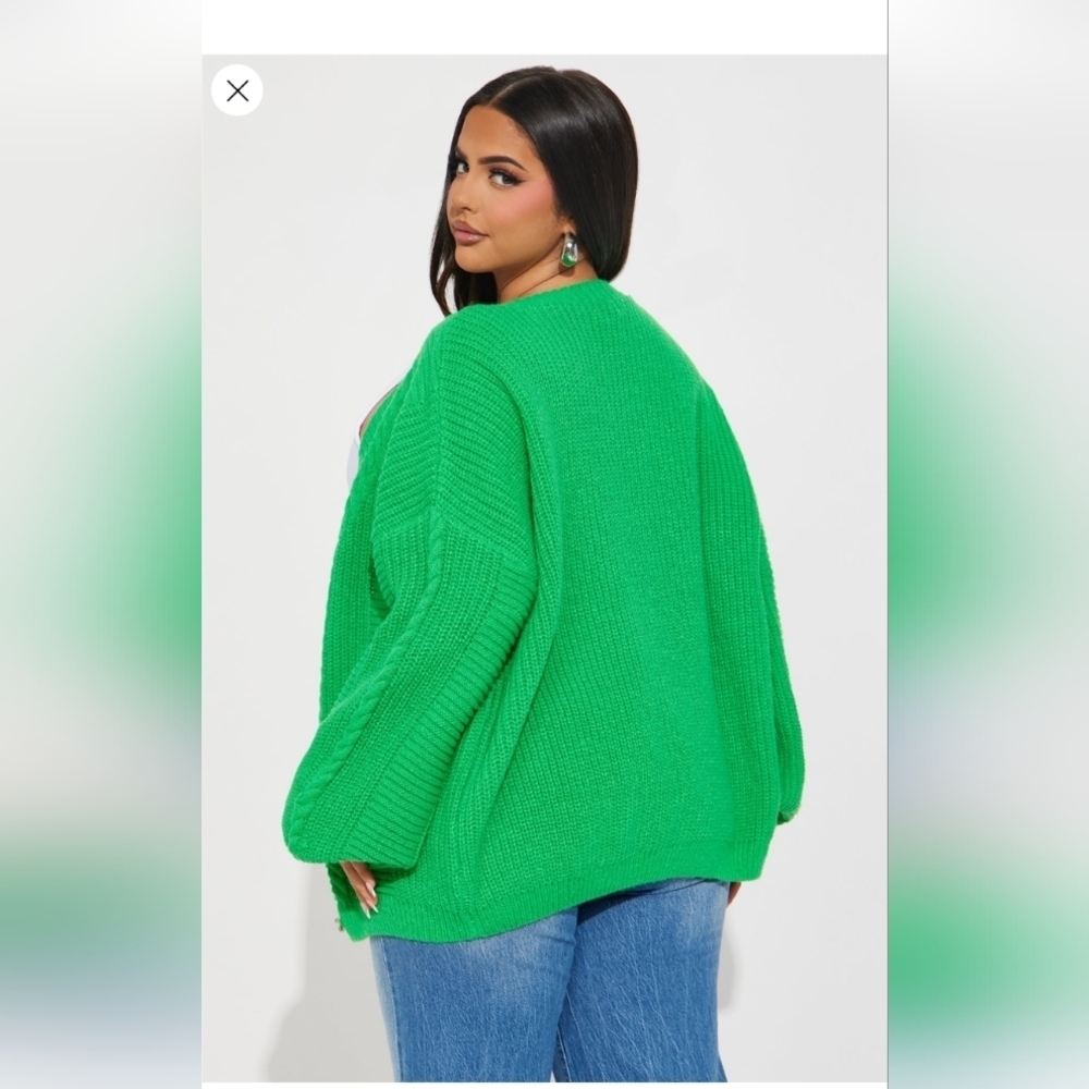 Fashion Nova Couch Convo Cardigan - Green Size 1X(14/16) (NWOT) - Picture 7 of 12